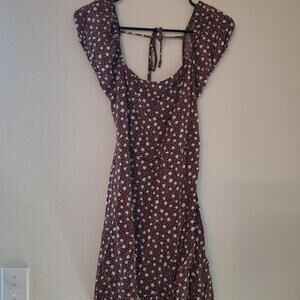 Brown Floral Print Women's Dress with Open Back